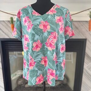 Fresh Produce‎ Tropical Floral Print V-Neck T-Shirt Top, Women's XL